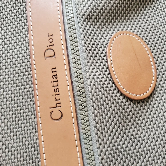 CHRISTIAN Dior VINTAGE BAGAGES Gray and Brown Luggage Bag with Leather Trim